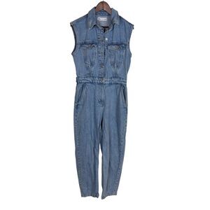 Zara Denim Jean Sleeveless Fitted Jumpsuit Women's Medium